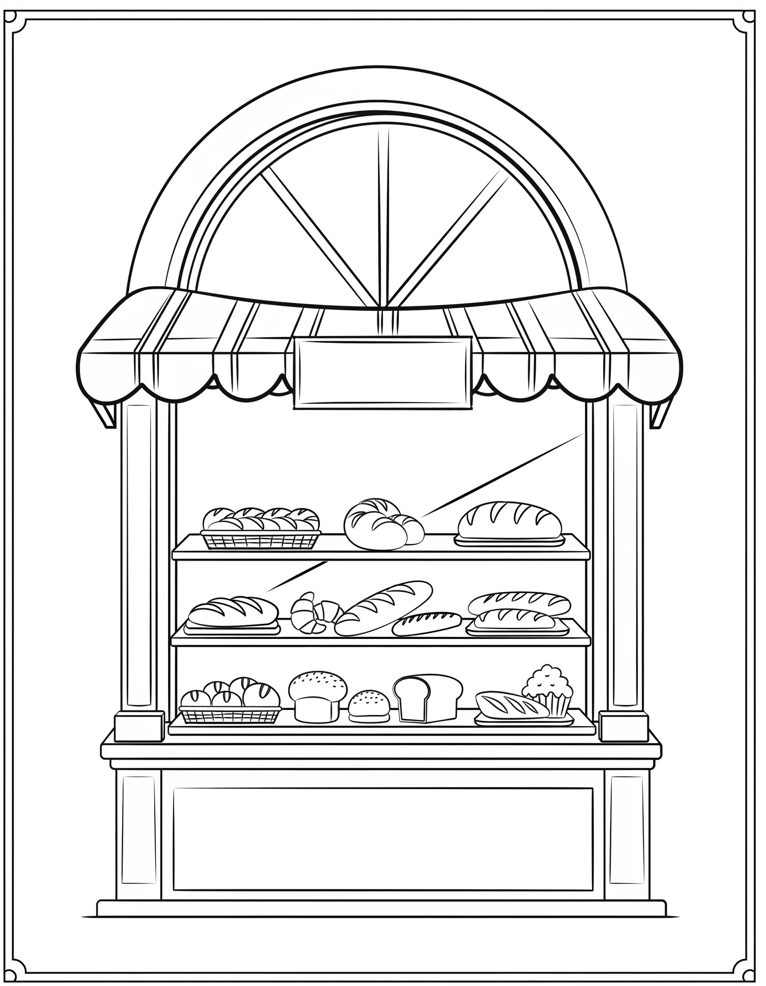 Boulangerie Vitrine Vintage, Coloriage pâtisserie à imprimer gratuitement